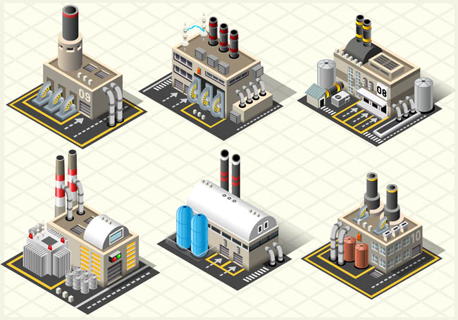 工厂立体多款模型设计厂房建筑设计素材